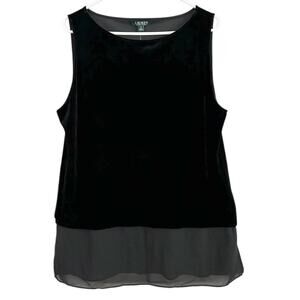 Lauren Ralph Lauren Black Velvet Top, Sheer Panel, Plus, Cocktails, Parties XL